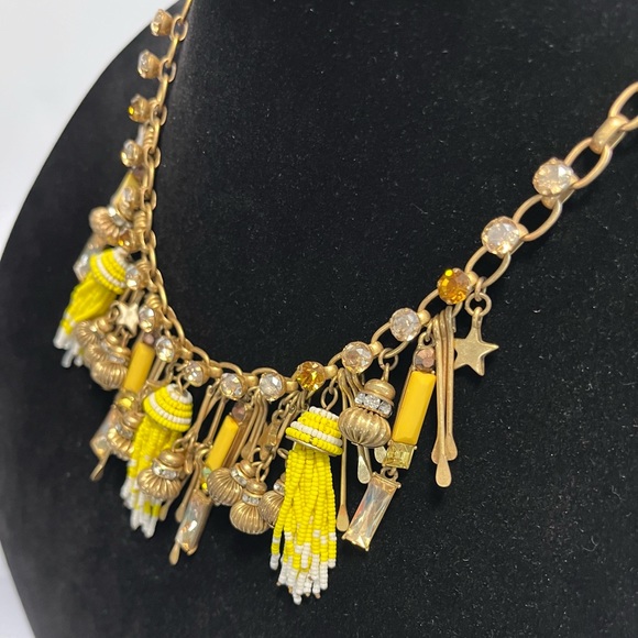 Ann Taylor Necklace Bib Yellow Beads Clear Color Faceted Rhinestones 10 1/2” - Picture 7 of 10